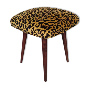 Mid-century leopard velvet stool, Europe, 1960s