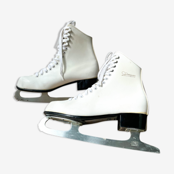 Pair of vintage white ice skates C. Pasquier