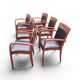 6 contemporary bridge chairs in mahogany wood and black leather
