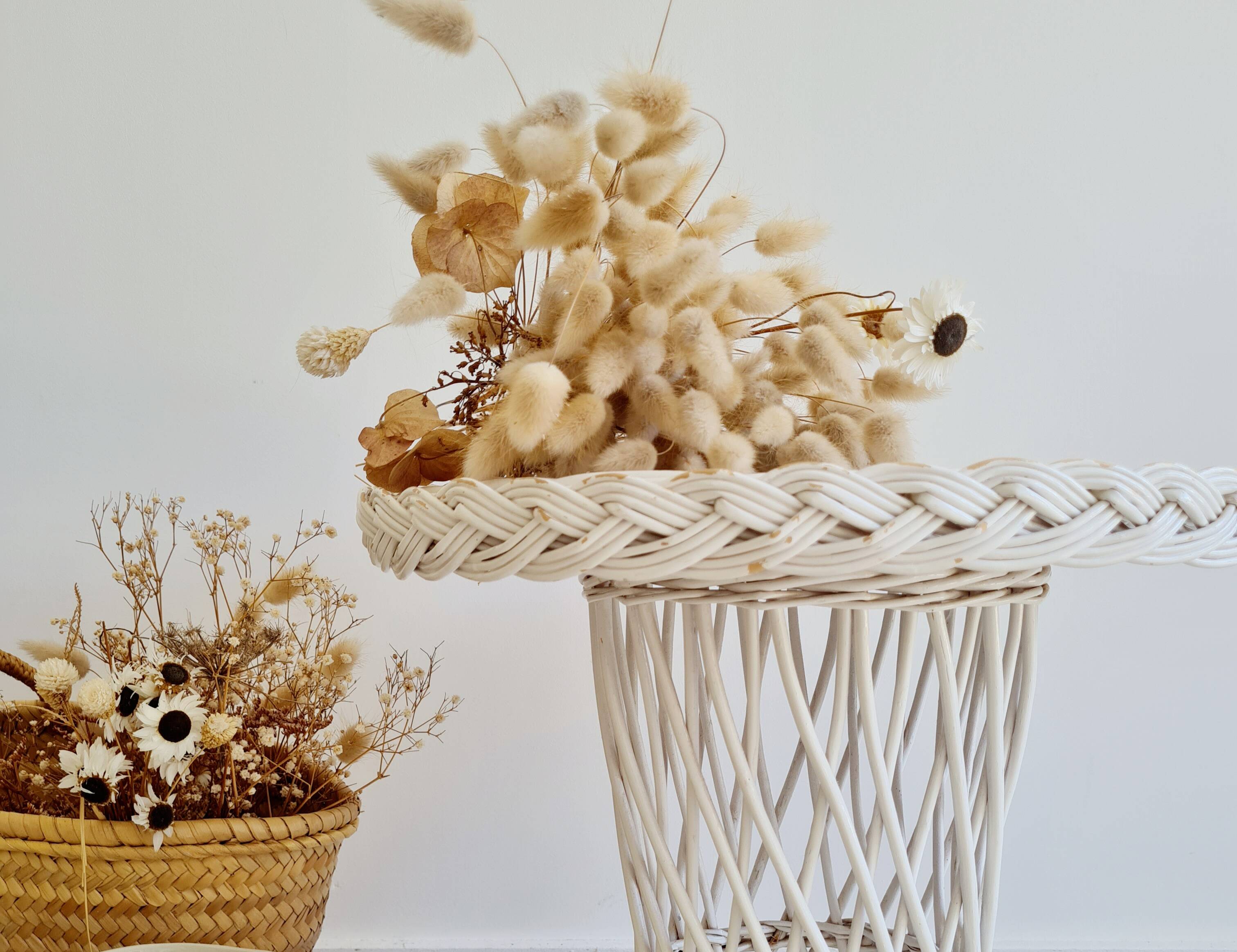 Antique white wicker coffee table
