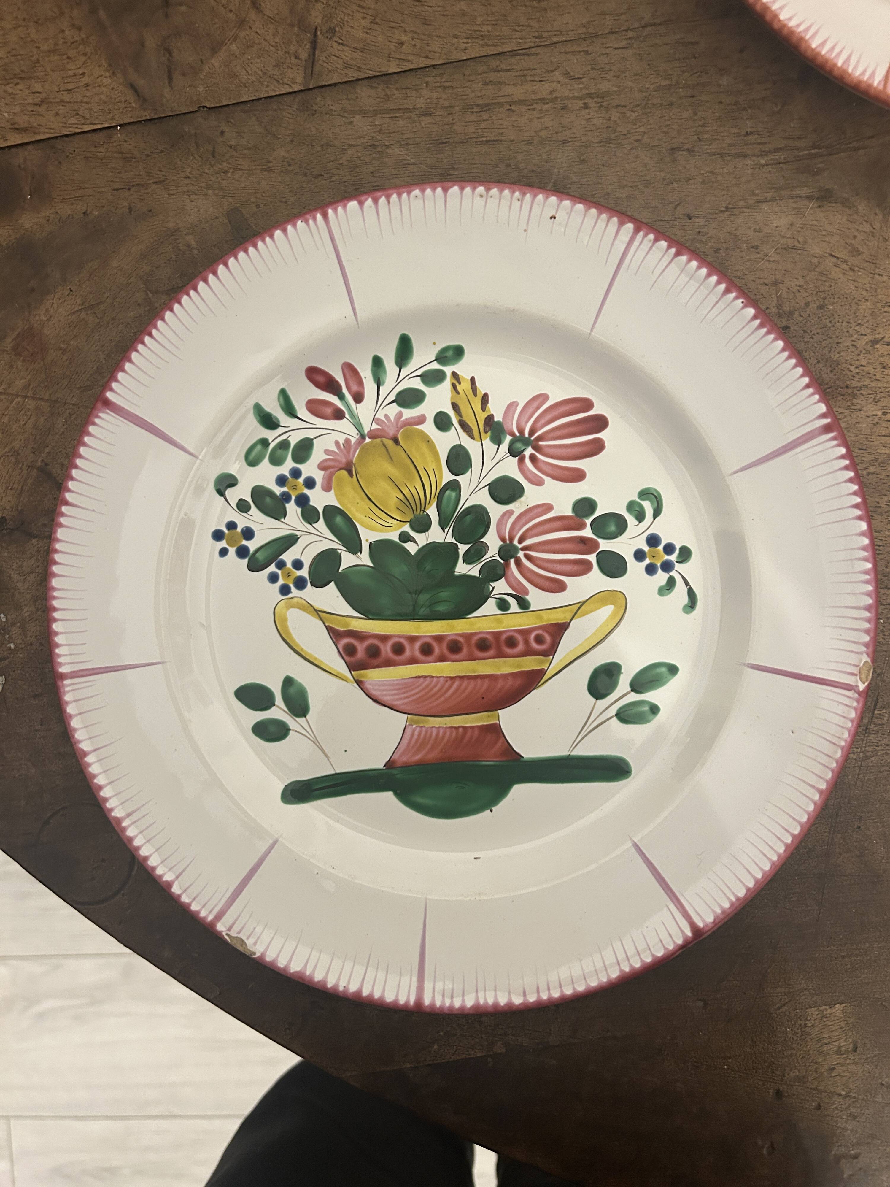 Three earthenware plates from Les Islettes, 18th century