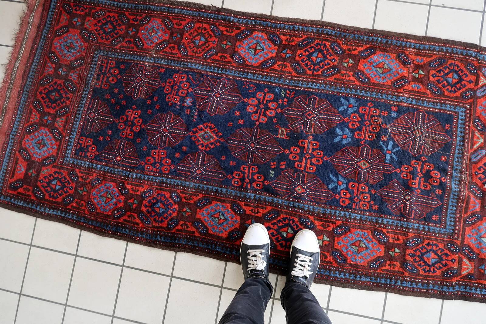 Handmade antique Afghan Baluch rug 95cm x 219cm 1880s