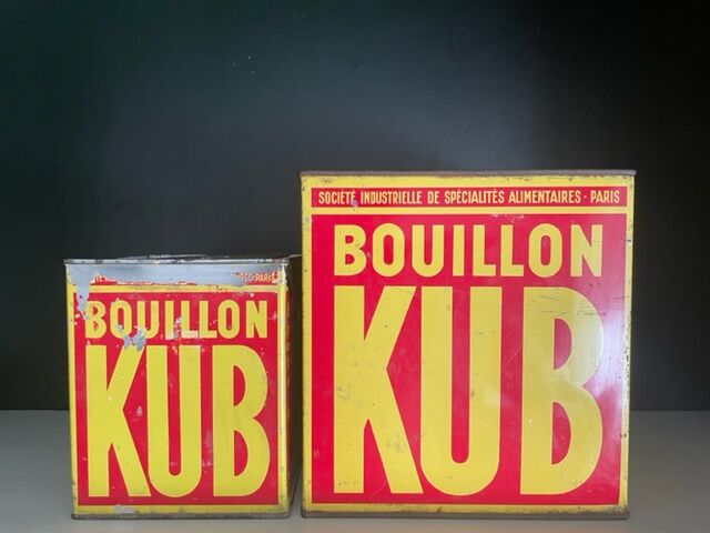 Duo of boxes Bouillon Kub metal 1950