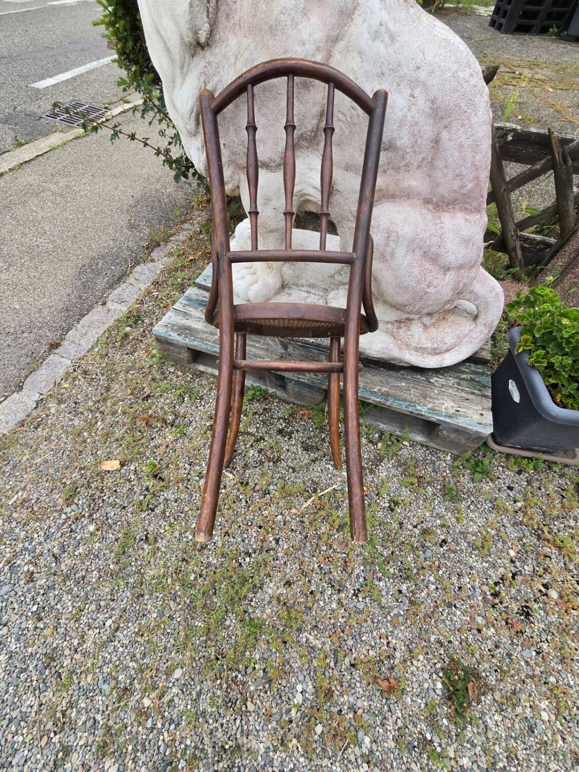 4 vintage Fischel bistro chairs in curved wood and cane