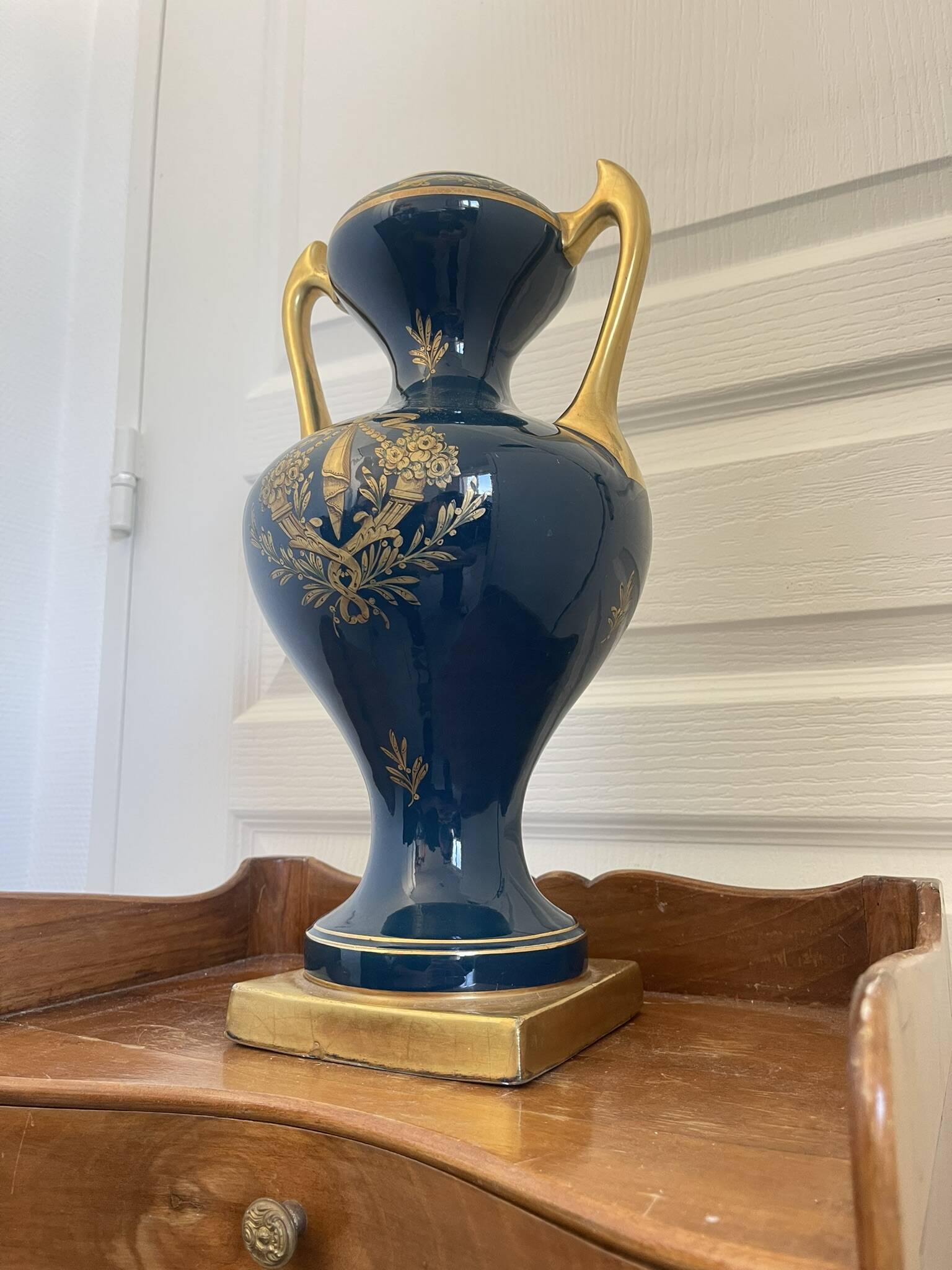 Antique large empire vase blue & gold jaguet pinon 40cm 2.6kg