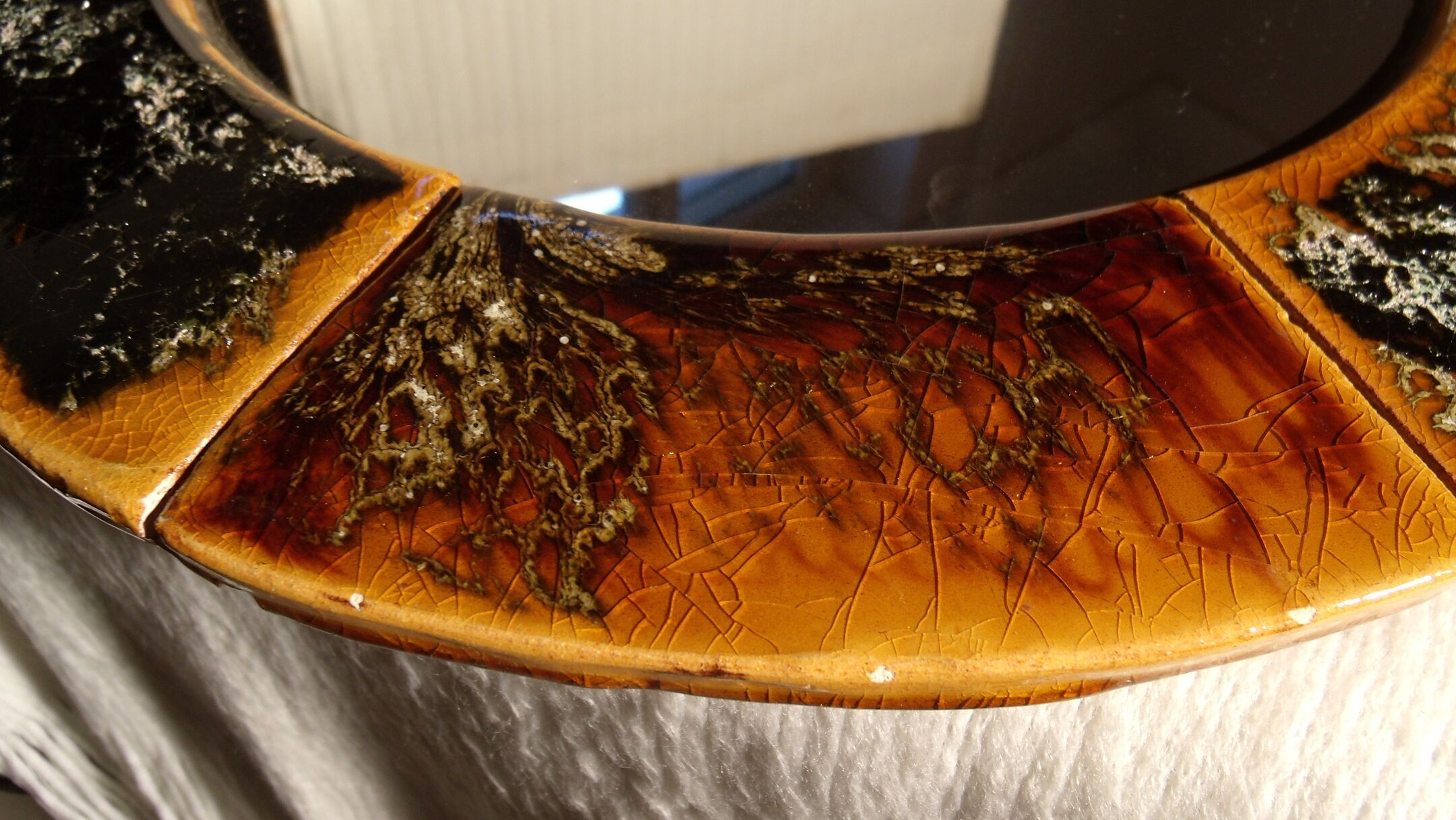 Old vintage round ceramic mirror