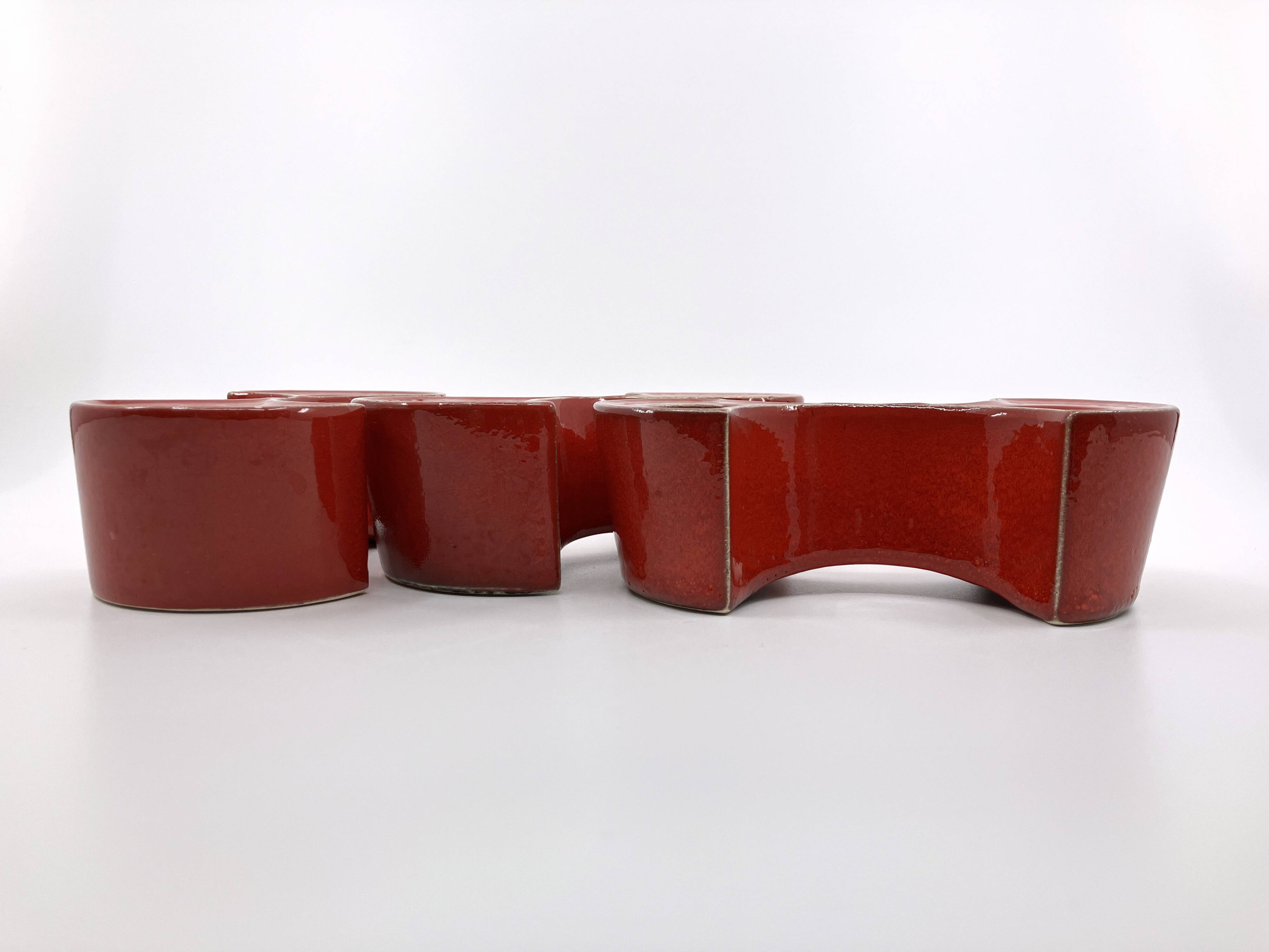 3 red ceramic candlesticks • Cari Zalloni • Steuler • 1970