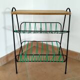 Side table, metal and wood magazine rack