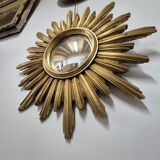 Miroir de sorcière forme soleil doré vintage 1970