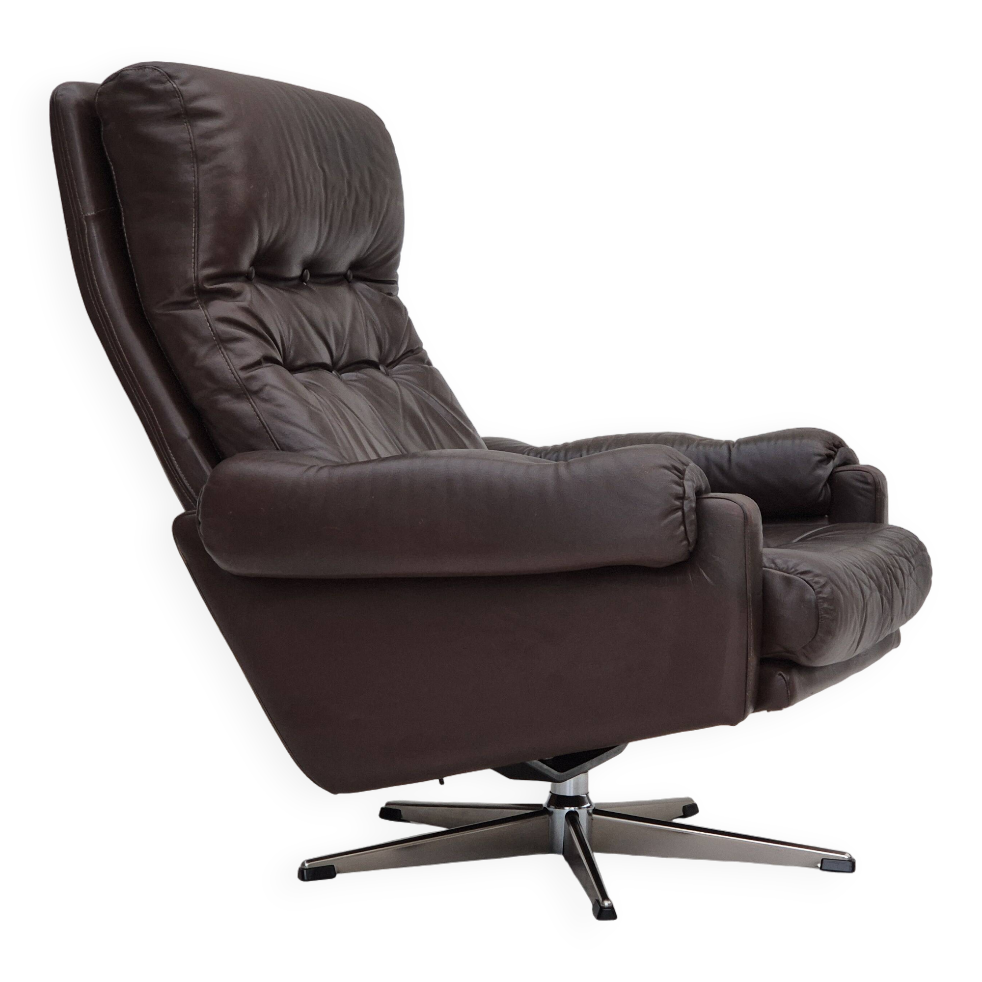 1970s, Danish swivel chair, original condition, brown furniture leather.