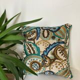 Coussin bi face motif floral vert tissé
