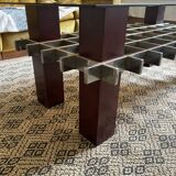 Mid Century 60s 70s glass wood and chrome coffee table