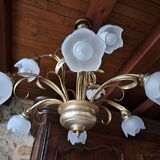9-light gold metal foliage chandelier