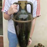 Ceramic vases with art nouveau brass frame.