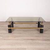 TABLE VINTAGE 70'S EN VERRE ET LAITON DESIGN MAISON CHARLES