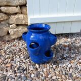 Blue glazed terracotta strawberry pot