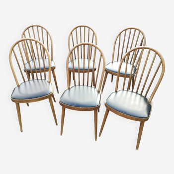 Set of 6 baumann beech chairs, black seat