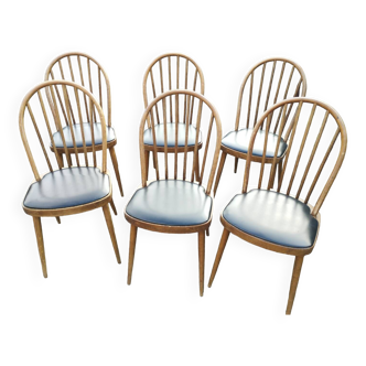 Set of 6 baumann beech chairs, black seat