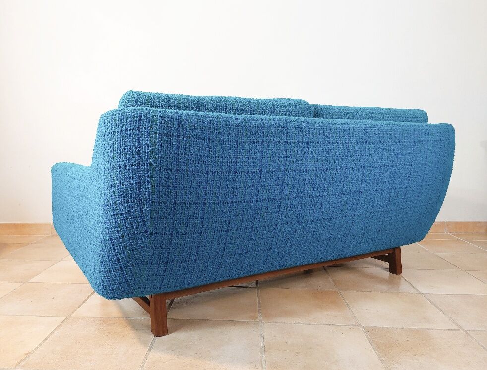 Norwegian living room set in blue fabric, vintage scandinavian 1960s