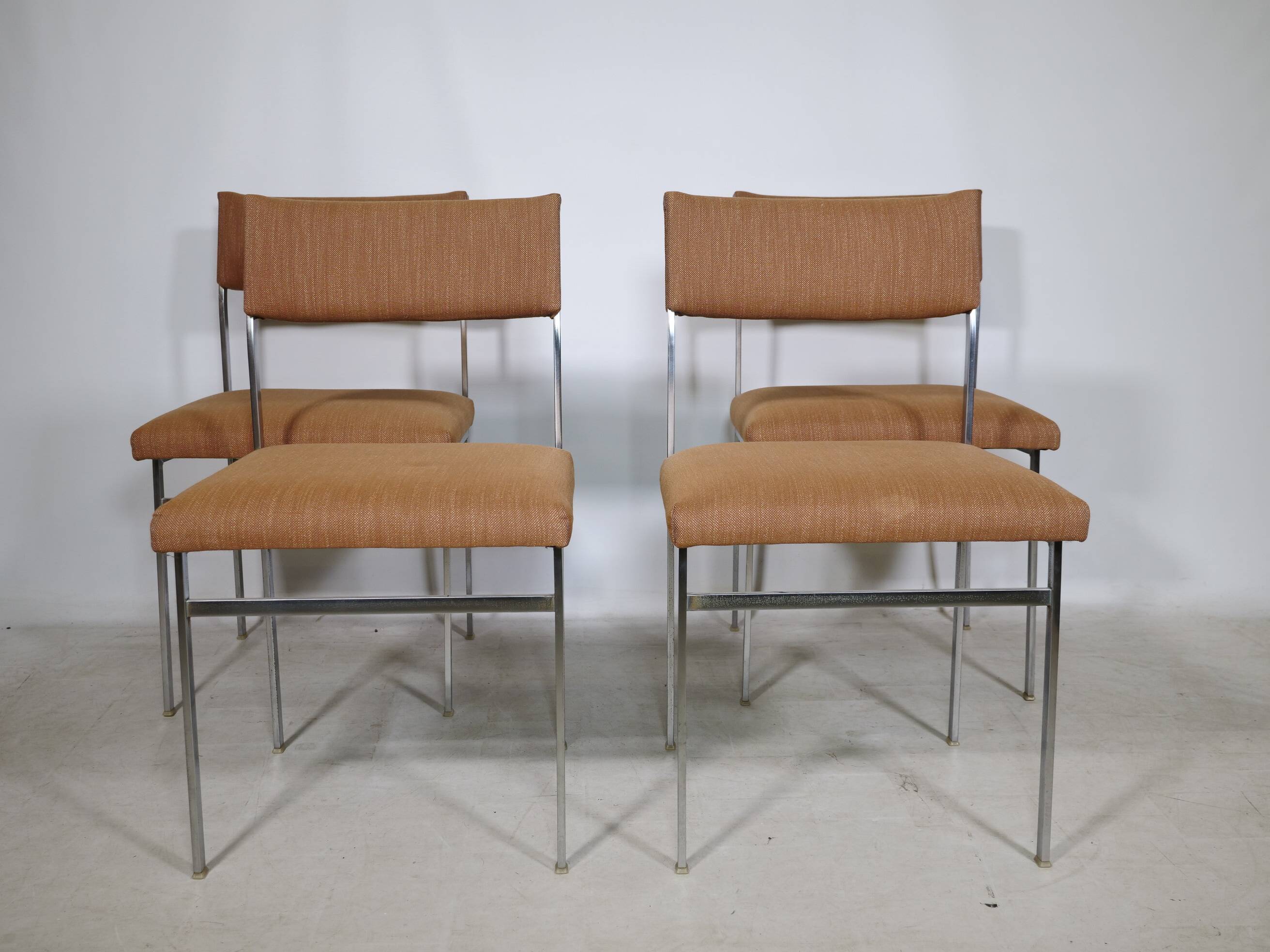 Mid Century Chairs in Chrome and Fabric, Set of 4, 1970s