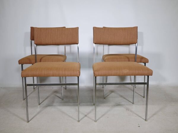 Chaises des années 50 en chrome et tissu, ensemble de 4, années 1970