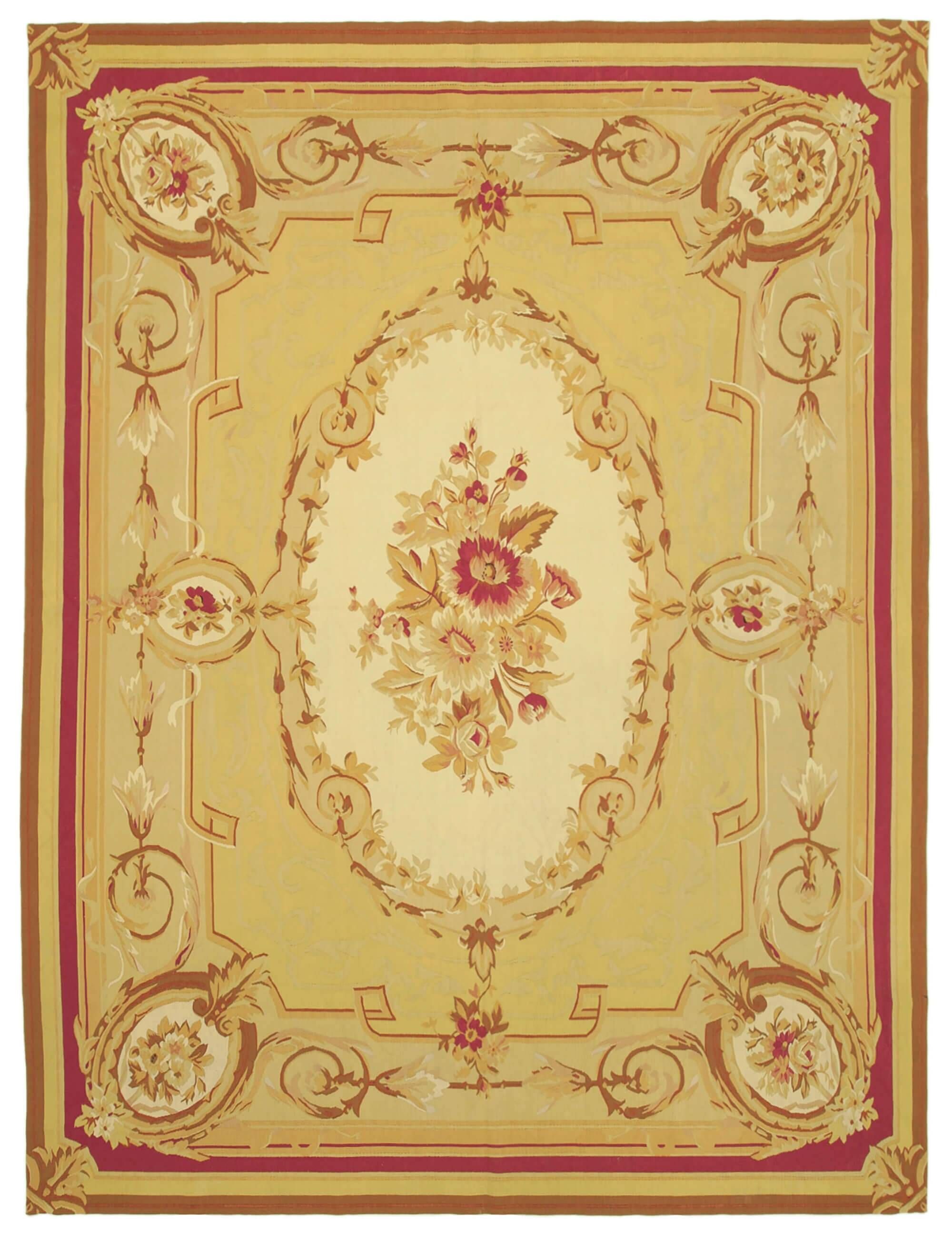 Handmade European Vintage Aubusson Kilim 267 cm x 371 cm