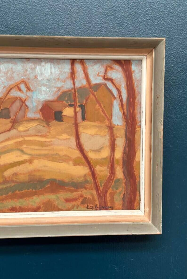 Original Swedish Oil on Panel – "Autumn Landscape" – Signed – Vintage and Framed – 46 × 36 cm (18.1" × 14.2")