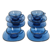 6 vintage cups and saucers vereco blue colour a703