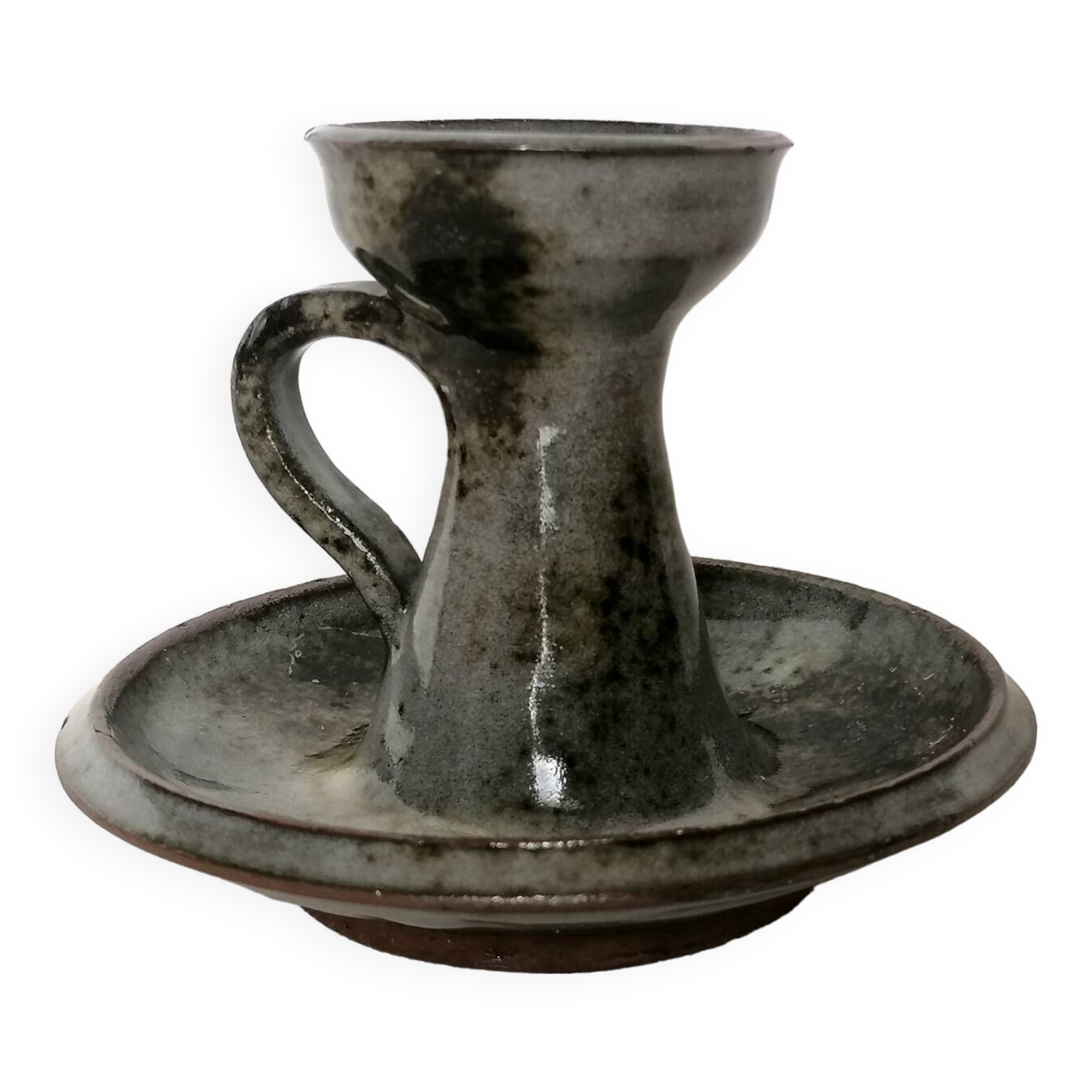 Candlestick signed Thierry and Chantal Robert in enamelled Loir sandstone