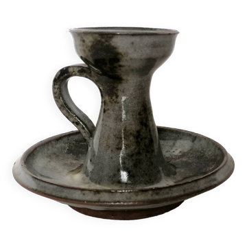 Candlestick signed Thierry and Chantal Robert in enamelled Loir sandstone