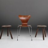 Vintage Brutalist low oak Stool, Belgium 1960s