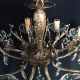 8 lights, crystal, bronze and brass chandelier