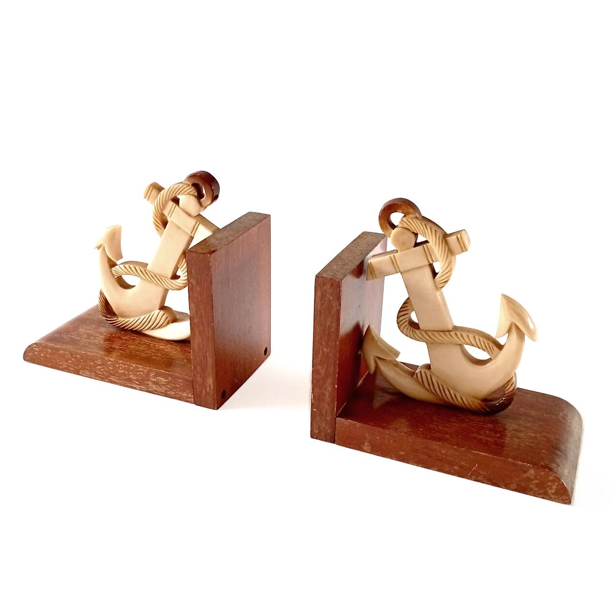 Serre-livres bois et bakélite ancres marines