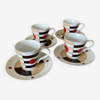 4 cups and saucers, San Marco coffee, Linda Pozzoli decor