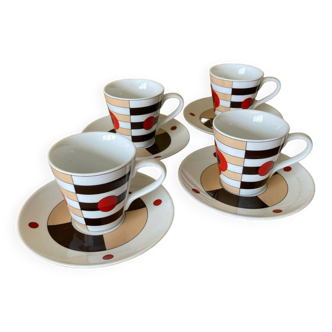 4 cups and saucers, San Marco coffee, Linda Pozzoli decor