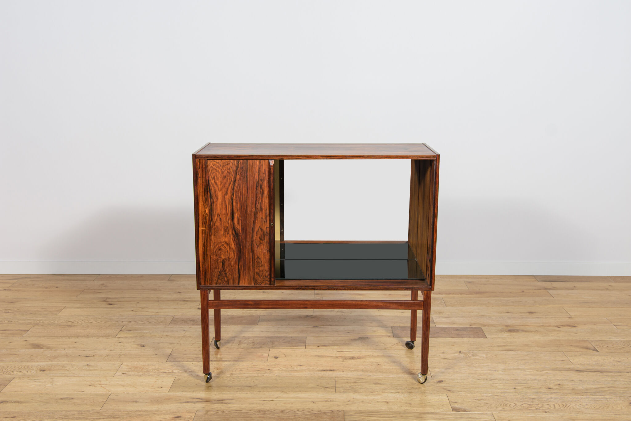 Mid-century rosewood bar with roller doors, Denmark, 1960s