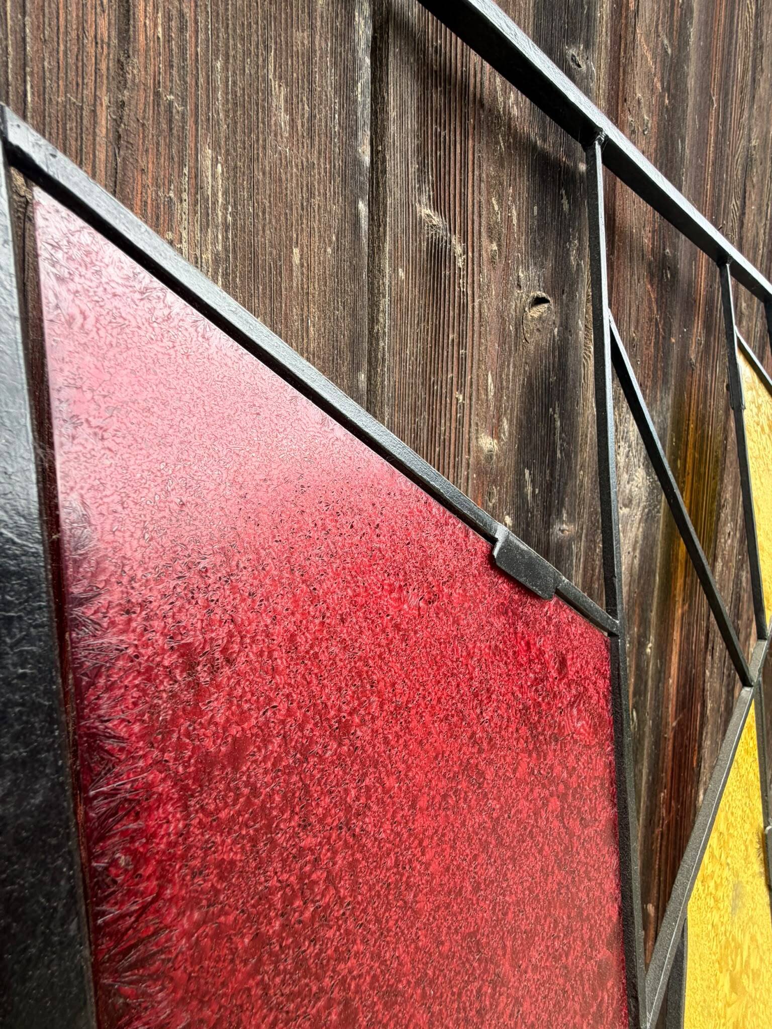Mid-century modern geometric room divider with textured coloured glass, 1970s–1980s