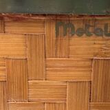 Hollywood regency brass and woven bamboo magazine rack, Metal Linea Nova Italy 1970