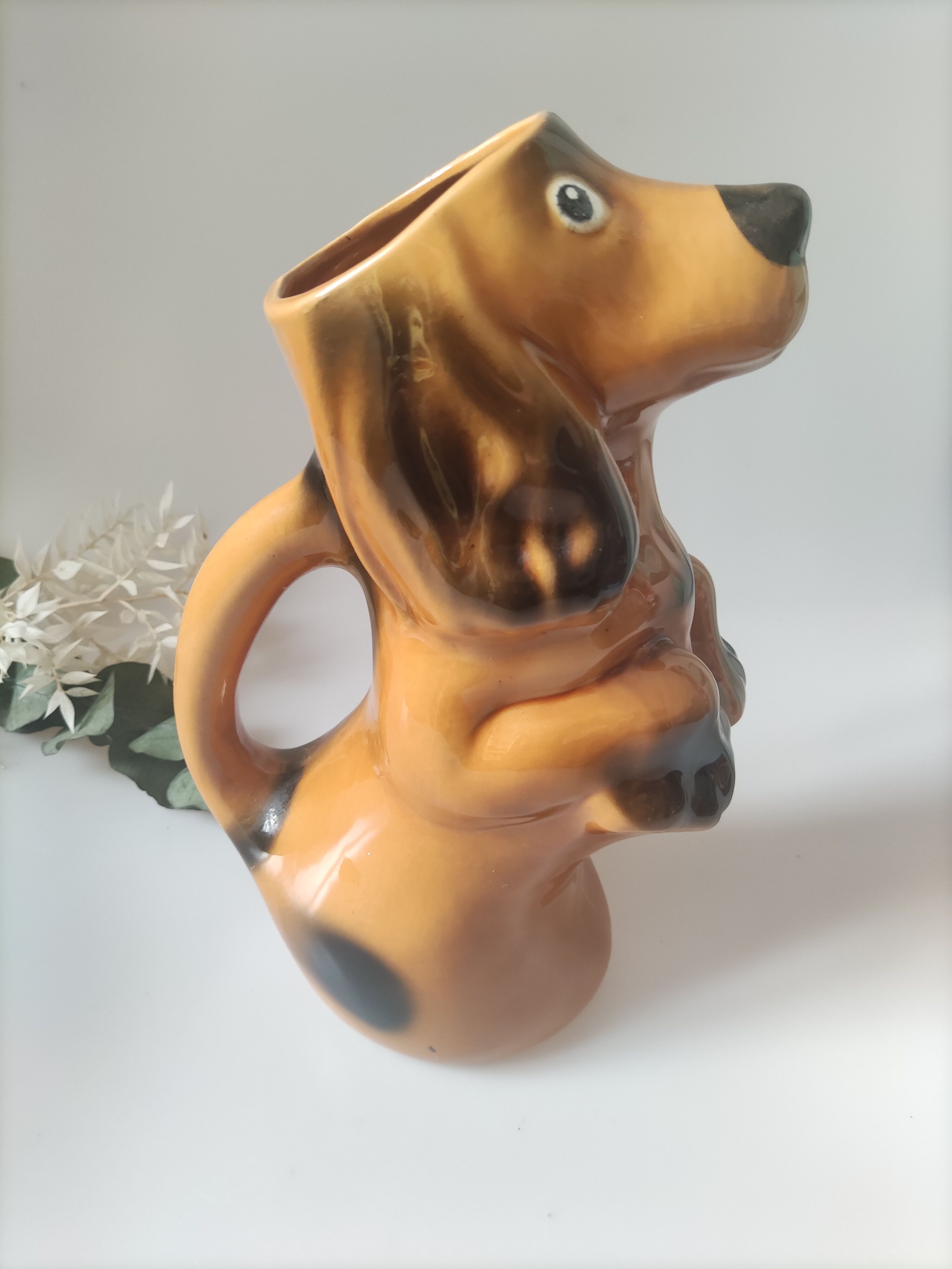 Pitcher ceramic carafe vintage dog