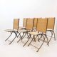 Set of 6 French mid-century folding chairs in wicker and iron, 1960s.
