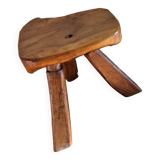 Brutalist tripod stool in olive wood