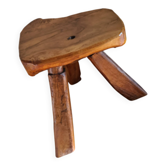 Brutalist tripod stool in olive wood