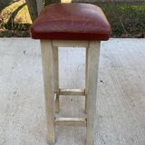 Square high bar stools in solid wood with burgundy leather 83cm