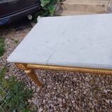 Table basse style louis xvi ancien bois doré avec plateau marbre