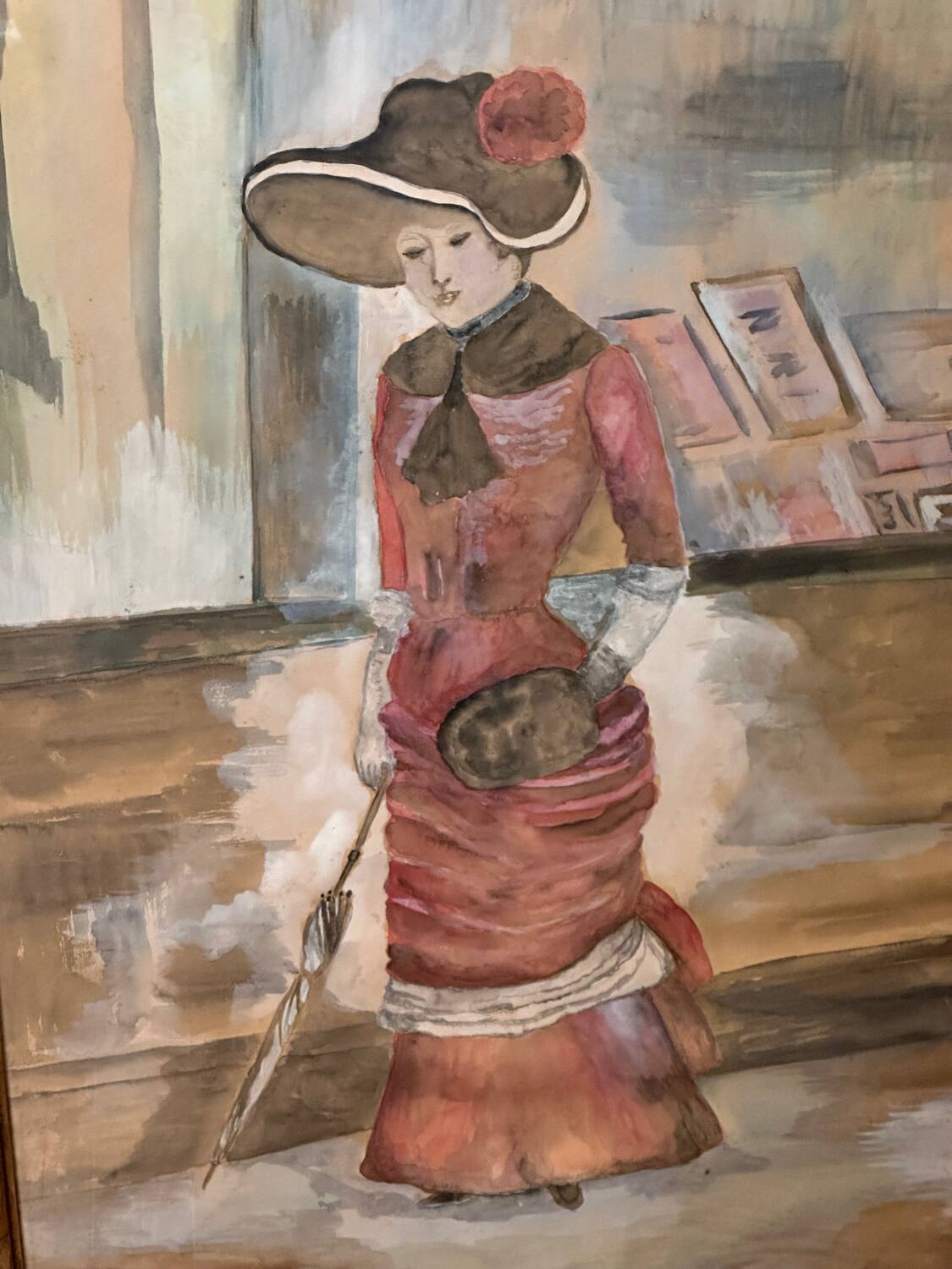 Large Framed Watercolor - An Elegant Woman - Signed 1900s