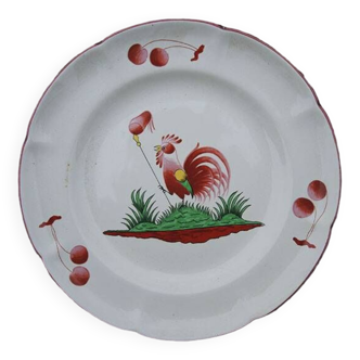 Old Earthenware Rooster Plate - St Clément France