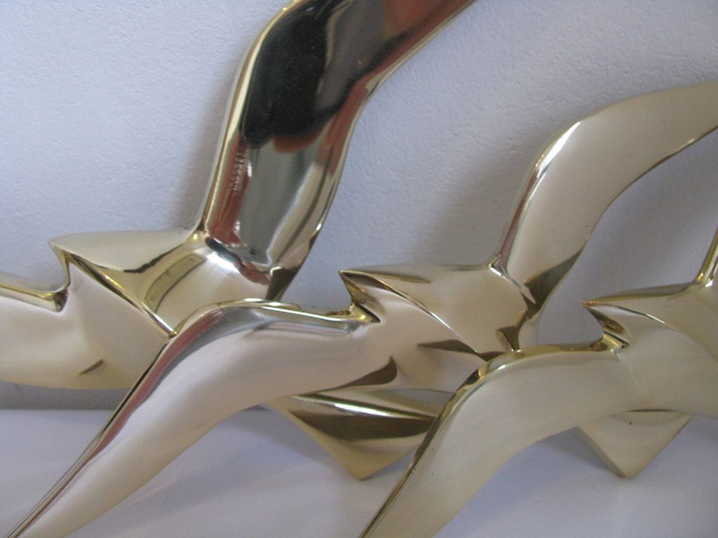 Wall Decoration Set 3 X Seagull / Swallow / Bird. Brass 70 / 80s