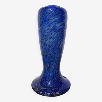 Grand vase en verre moucheté bleu Clichy