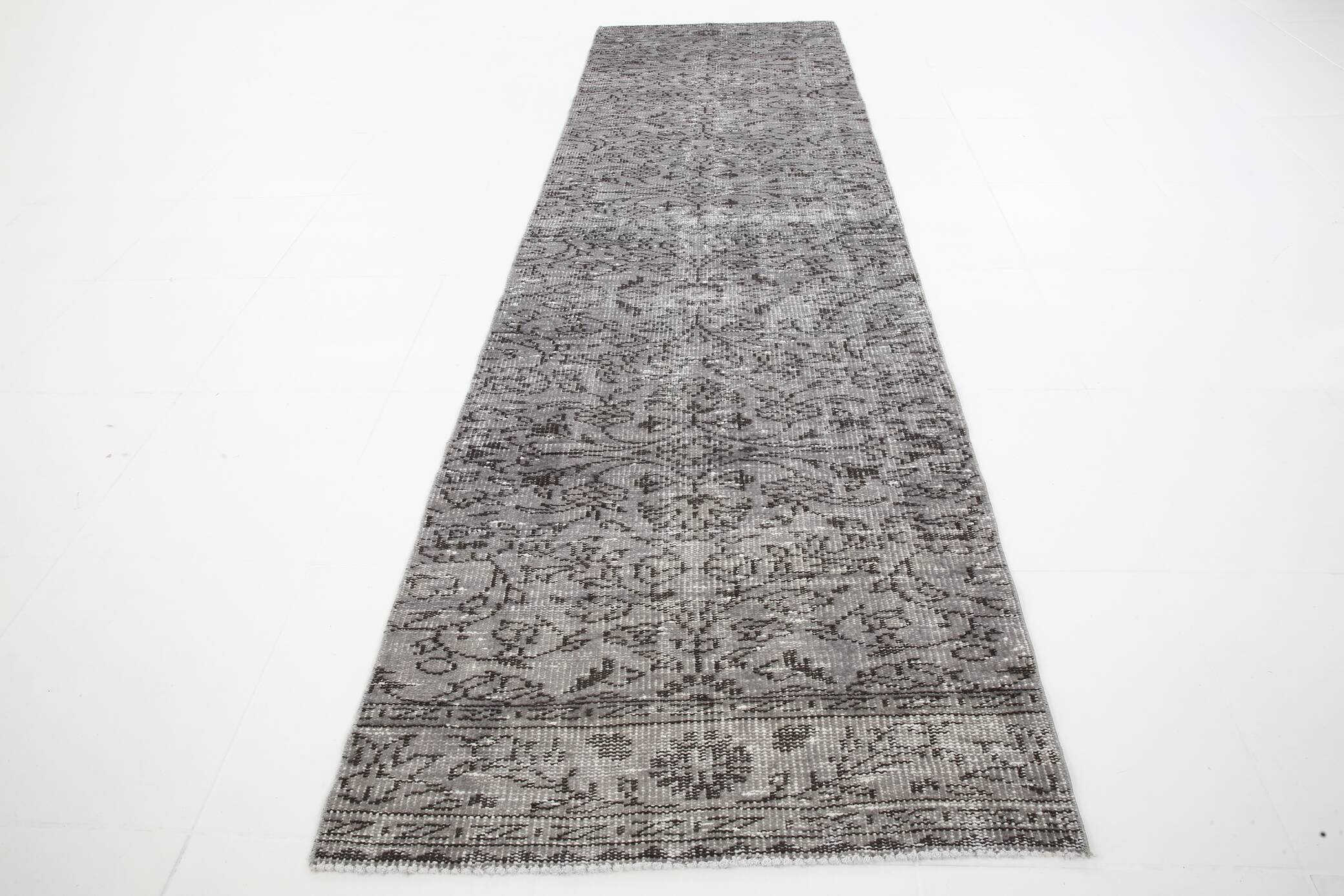 3x11 Rug For Farmhouse Hallway Gray Vintage Runner Rug, 84x291Cm