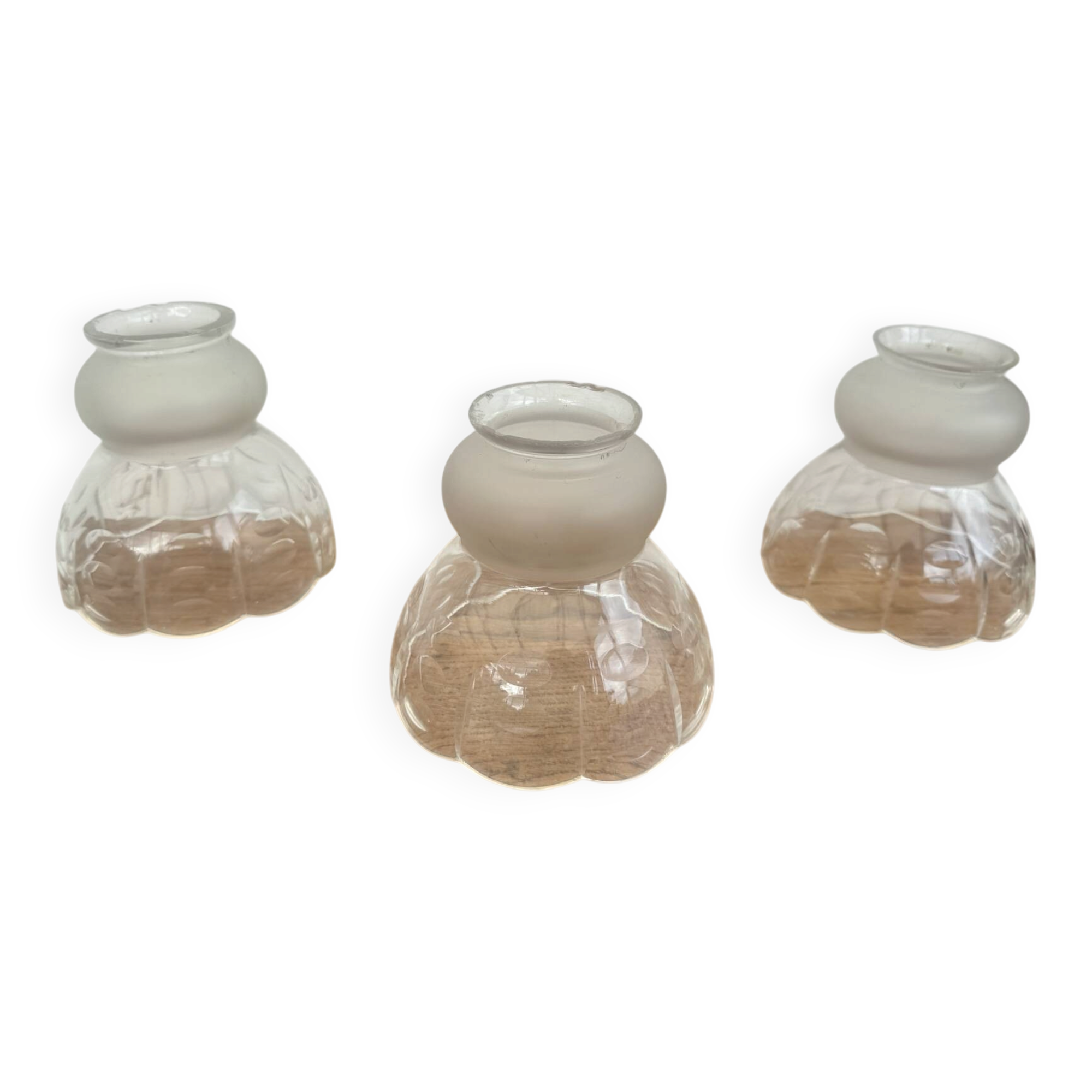 Lot 3 Tulips Antique Glass Cut Frosted Art Deco Lamps Lu